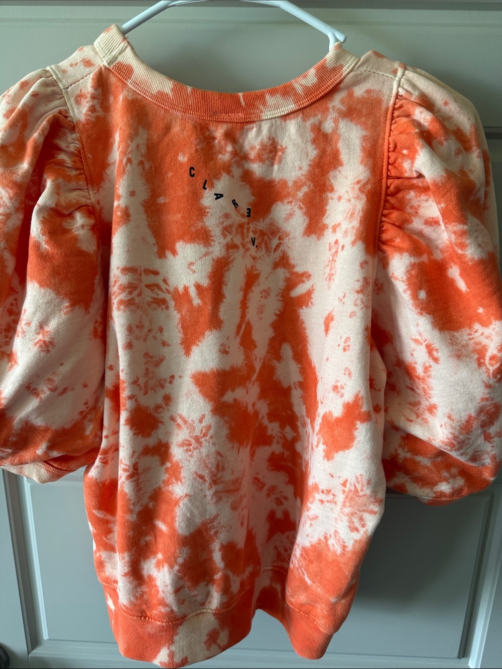 Clare V Orange and Cream Tie-Dye Puff Sleeve Sweatshirt - Picture 2 of 6